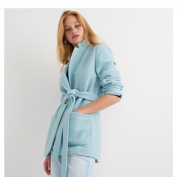 J Crew Wrap Blazer Jacket Italian Boiled Wool Pale Dusty Blue Size 14